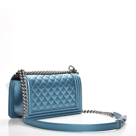 CHANEL Metallic Caviar Quilted Medium Boy Flap Turquoise 